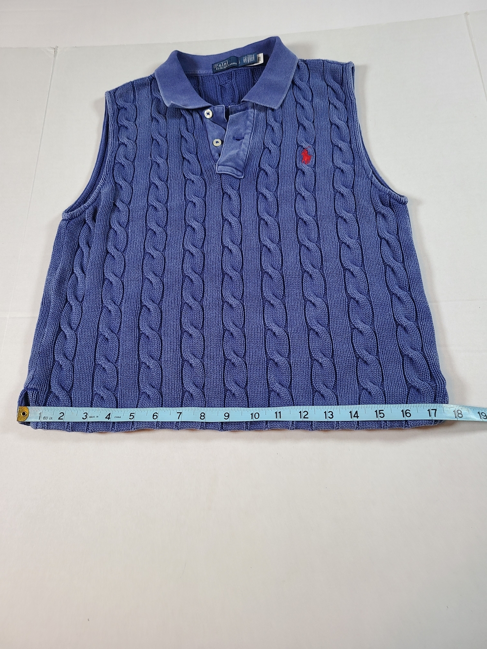 Polo By Ralph Lauren Blue Cable-Knit Preppy Womens Cozy Sweater Vest Large - Picture 10 of 11